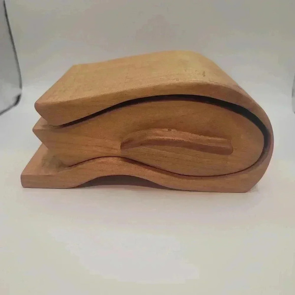Keepsake Box Nautical Wave Shaped Cherry Wood Bandsaw 2 Compartment Handmade. - Picture 1 of 12
